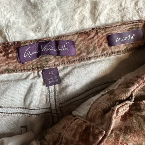 Gloria Vanderbilt Amanda Brown Floral Corduroy Pants Size 6S Straight Leg - Picture 2 of 4